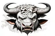 raging bull carved out of stone sharp  and angry tattoo design idea