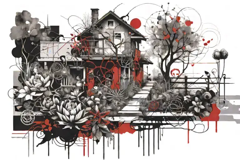 Garden and pathway leading into a mystical tattoo design idea