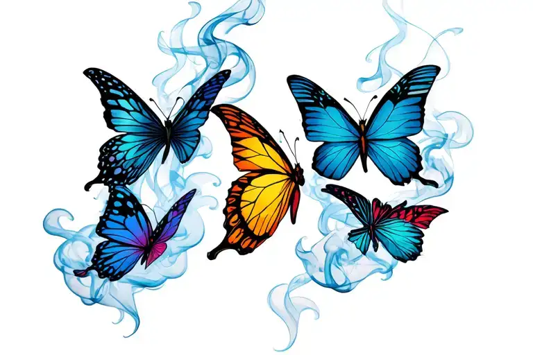 5 different butterflies with smoke tattoo design idea