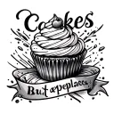 the word "Cakes" but the "a" replace with a cupcake tattoo design idea
