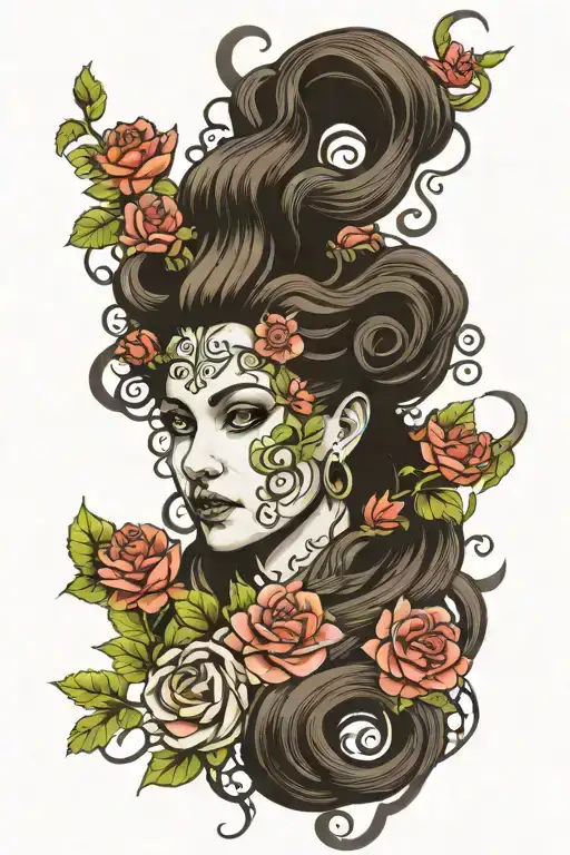 medusa filler tattoo with flowers tattoo design idea
