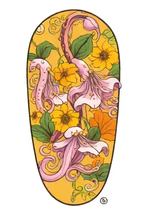 snowdrop, rose, marigold, octopus tentacles wrapping tattoo design idea