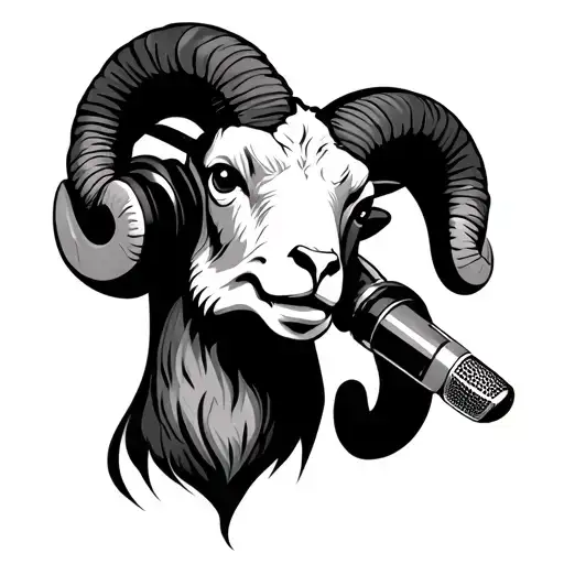 the aries zodiac sign ram but have him wearing headphones singing into a microphoe like you woud see at a recording stud tattoo design idea