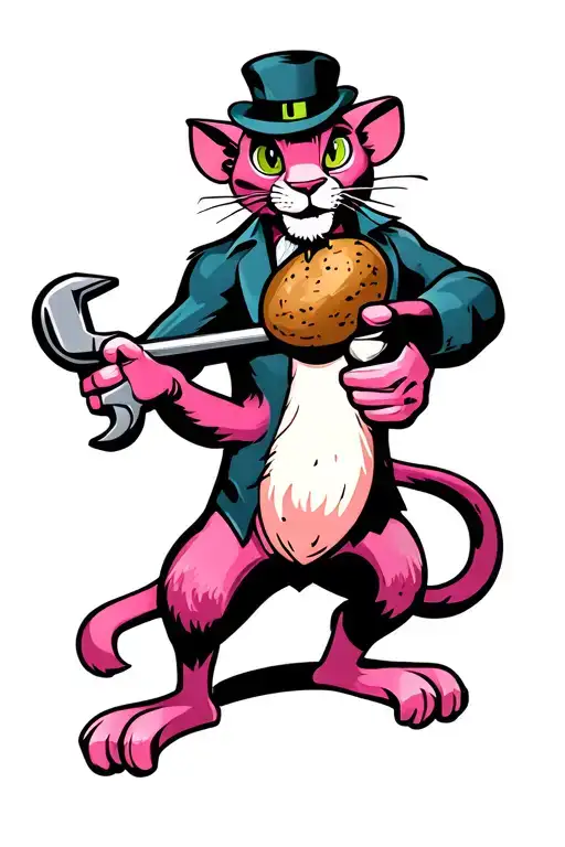 pink panther holding a spud wrench tattoo design idea