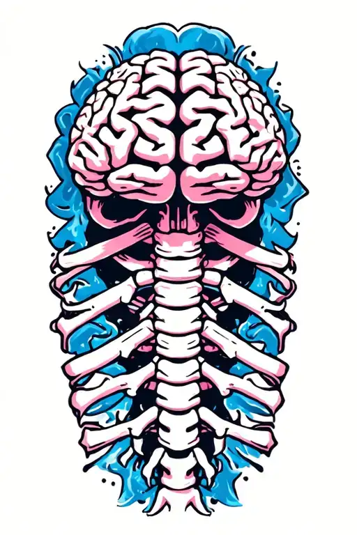 Brain attached to spine tattoo design idea