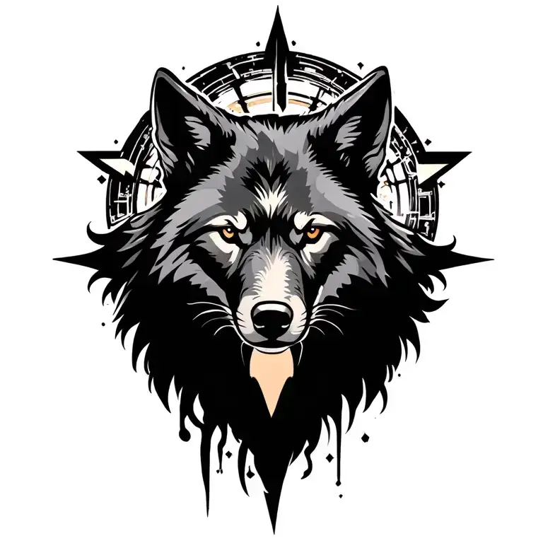steampunk vicking & stargate tattoo with Wolf silhouette tattoo design idea