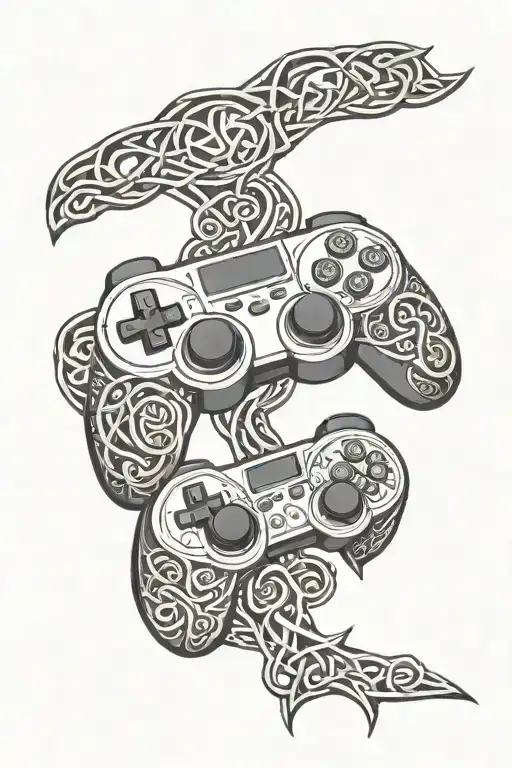 game controller, celtic pattern inspired tattoo design idea