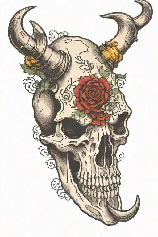 cow skull infont of deadmans hand tattoo tattoo design idea