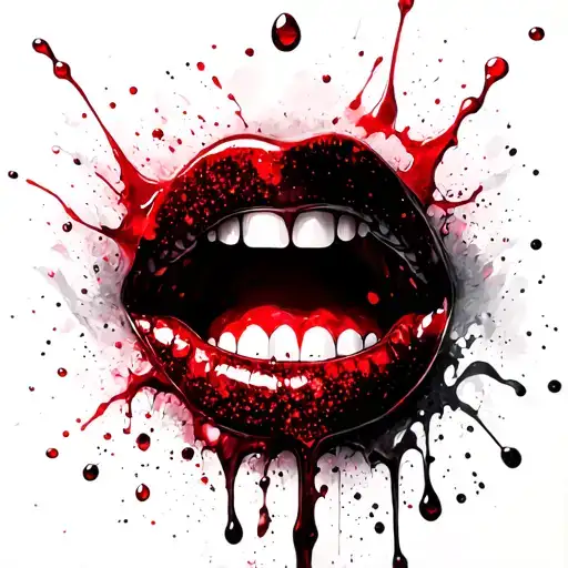 vampire puncture marks, one bite mark has a stream of blood coming out of it in one singular ruby glitter droplet tattoo design idea