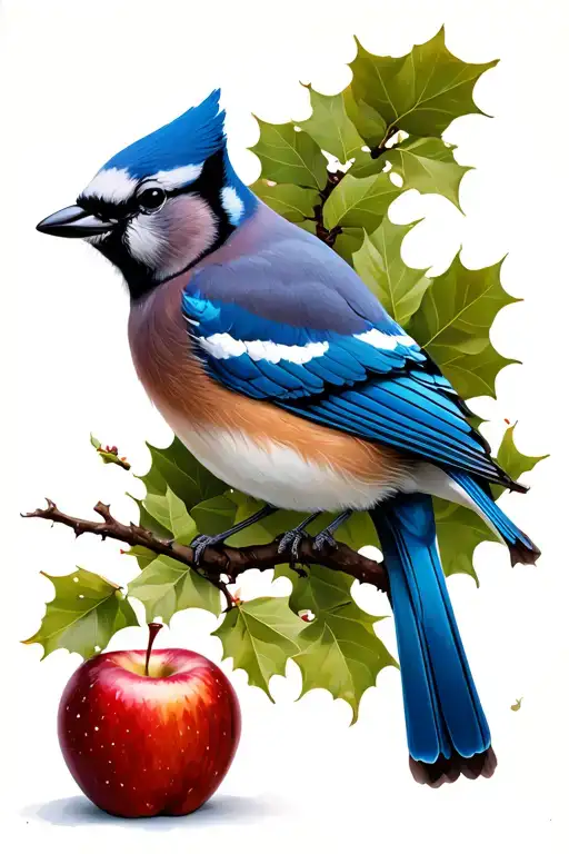bleu jay bird and apple tree and winter and marmot tattoo design idea