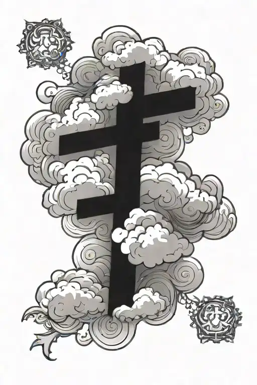 cross and clouds floating tattoo design idea