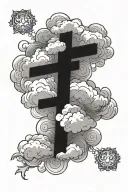 cross and clouds floating tattoo design idea