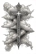 cross and clouds floating tattoo design idea