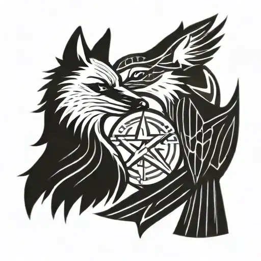 raven and fox face ing away from each other  with 67th Air Force patch  tattoo design idea