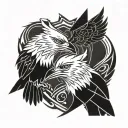 raven and fox face ing away from each other  with 67th Air Force patch  tattoo design idea