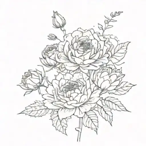 1 carnation, 1 rose, 1 water lily, 1 aster, 1 cosmos  tattoo design idea