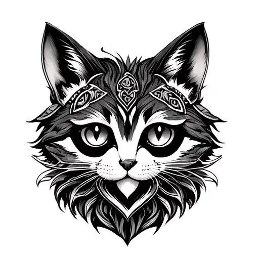 chat mai coon mandala design featuring heart shaped lock tattoo design idea
