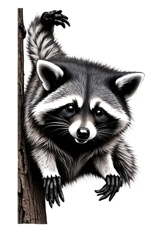 Raccoon climbing with dog prints slowly fading tattoo design idea