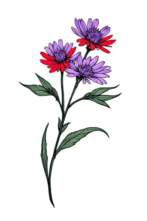 lilac and red aster flower that blooms tattoo design idea