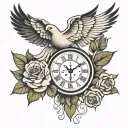 Dove clock rose book open tattoo design idea