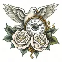 Dove clock rose book open tattoo design idea