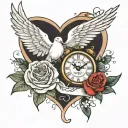 Dove clock rose book open tattoo design idea