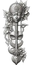 An Egyptian themed tattoo incorporating symbols of energy and growth, such as the Ankh and the Lotus flower tattoo design idea