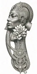 An Egyptian themed tattoo incorporating symbols of energy and growth, such as the Ankh and the Lotus flower tattoo design idea