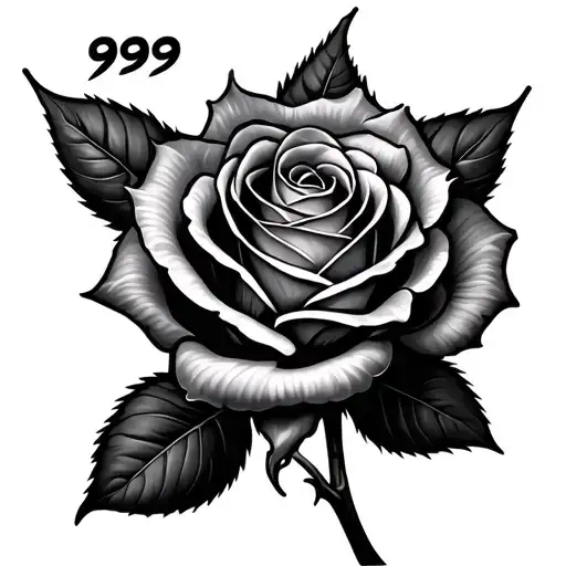rose with "999" through the stem tattoo design idea
