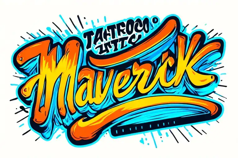 Maverick block letters tattoo design idea