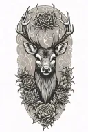 Scottish stag, thistle flower no frame tattoo design idea