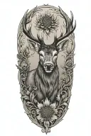 Scottish stag, thistle flower no frame tattoo design idea