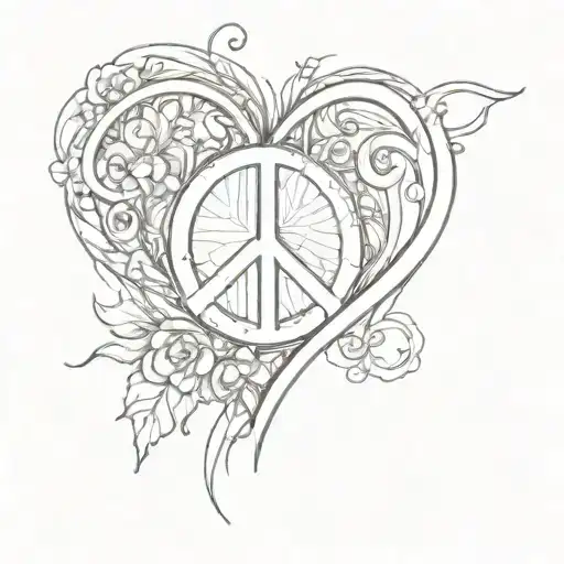 Heart shape with peace sign inside tattoo design idea