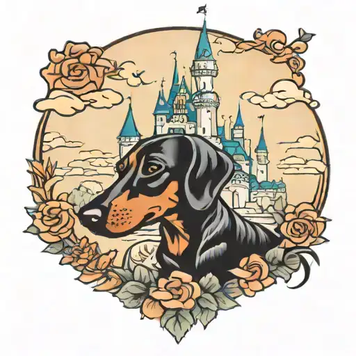 disney castle dachshund tattoo design idea