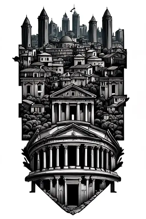 ancient Roman city skyline tattoo design idea