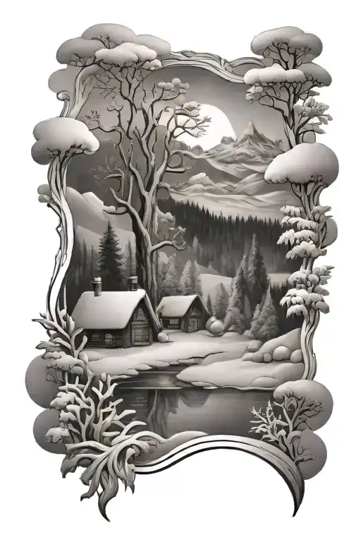  winter landscape and in the snow is the name Clarabelle tattoo design idea