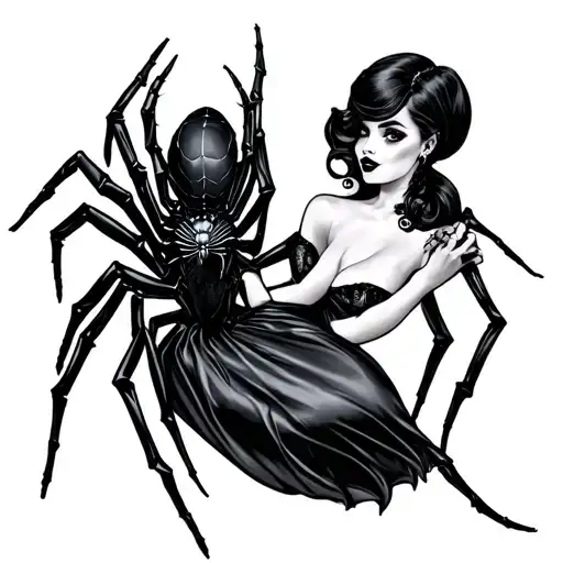 spider making silk dress for curvy pin up girl tattoo design idea