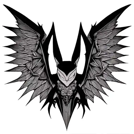 Above knee bat with wings spread wide tattoo design idea