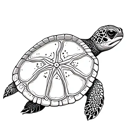 turtle with a sand dollar shell pattern tattoo design idea
