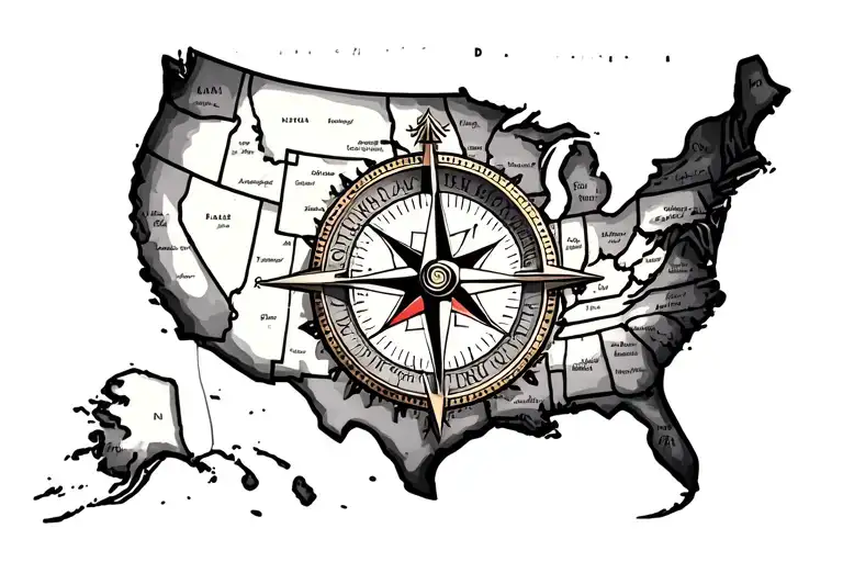A compass on an antique map of the eastern united states tattoo design idea
