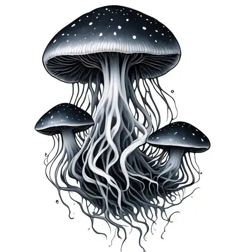 Cosmic Horror Jellyfish mushrooms tattoo design idea