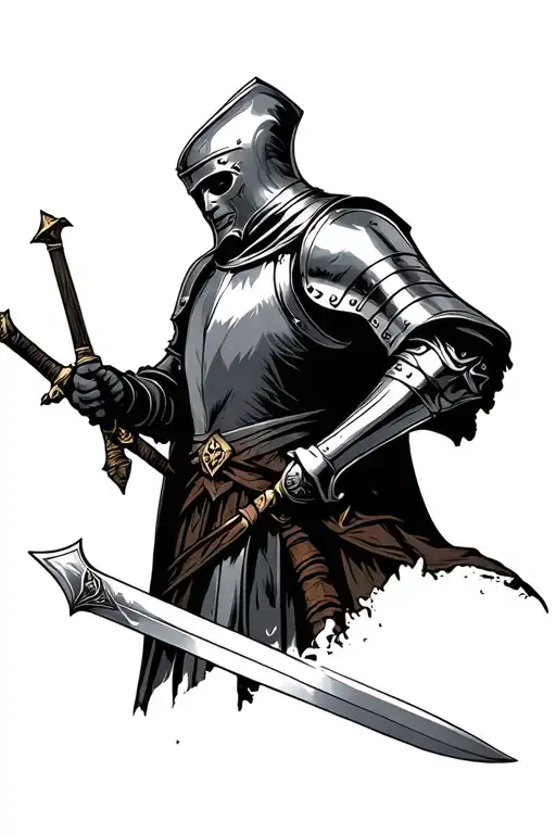 english knight holding a sword tattoo design idea