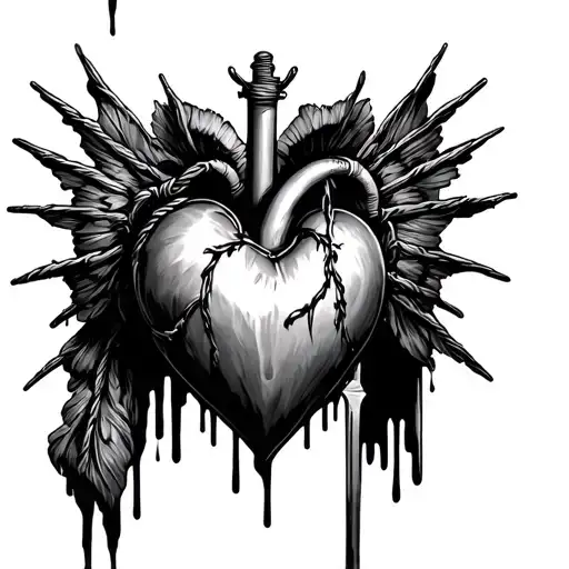 Immaculate Heart of Mary with bobbed wire around the heart without a kbar stabbing through the heart bleeding  tattoo design idea