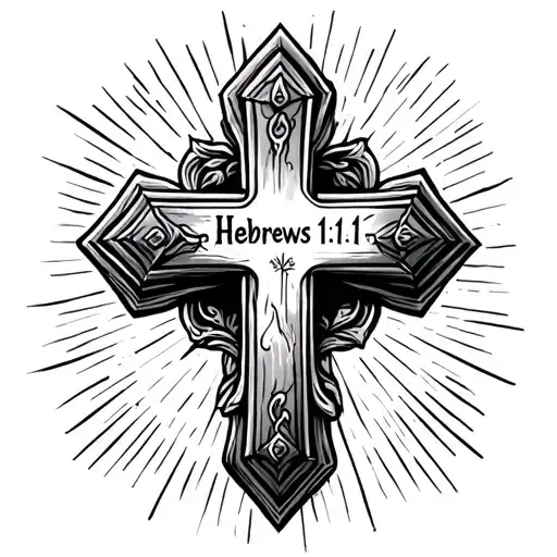 Christianity cross with "Hebrews 11:1" written through the cross tattoo design idea