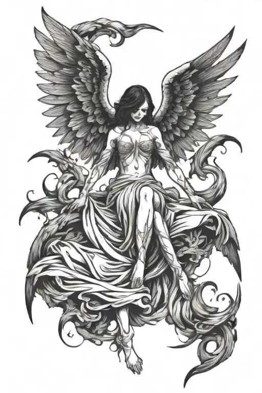 fallen angel of death with wings tattoo design idea