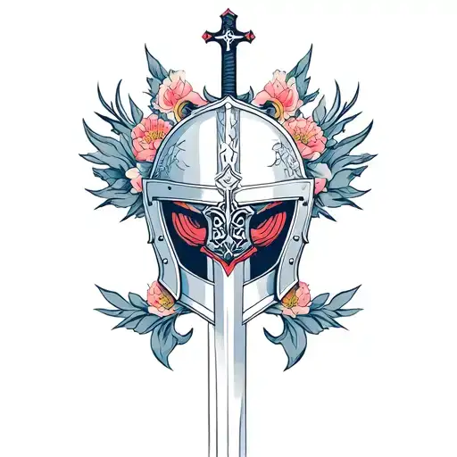 archangle Michael sword and shield helmet cross tattoo design idea