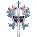 archangle Michael sword and shield helmet cross tattoo design idea