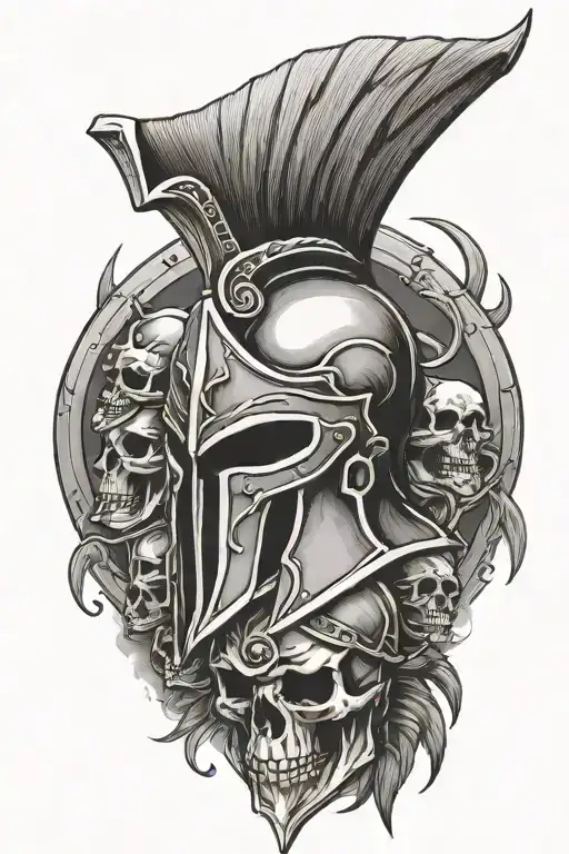 spartan helmet and skulls tattoo design idea