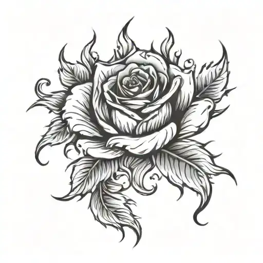 rose on fire flames tattoo design idea
