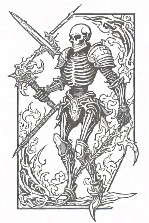 engrave, knights, skelleton, flames, right arm sleeve tattoo design idea